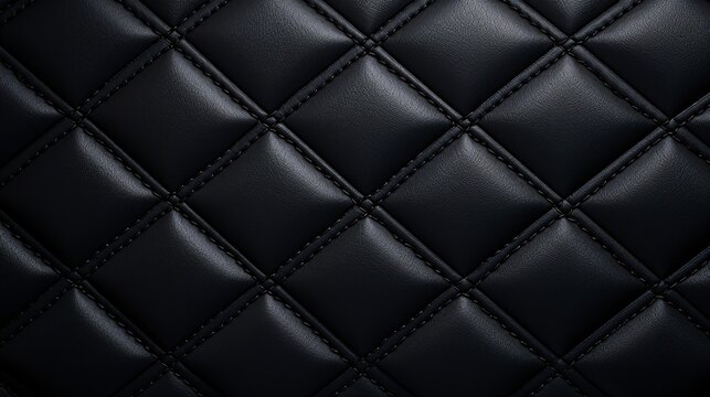 Depth of Black Rhombic Stitching on Genuine Leather Close-Up, Emanating an Aura of Unyielding Sophistication and Timeless Elegance in a Luxuriously Crafted Background