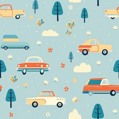 Cars cute childish cartoon repeat pattern vehicles