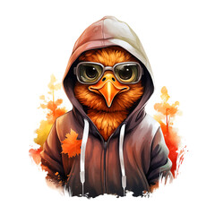 Obraz premium Chicken wearing a hoodie watercolor paint