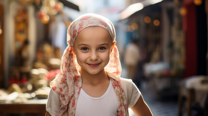 Portrait of a beautiful american little child smiling. Breast Cancer Awareness Month