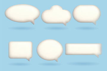 Set of 3D speech bubbles icons isolated on blue background. 3D chat icon set.
