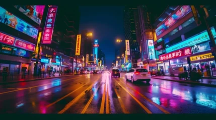 Zelfklevend Fotobehang Night traffic in Mongkok, China © Iman