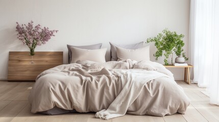 a serene bedroom with soft, breathable bedding, demonstrating the importance of fabric selection for a good night's sleep