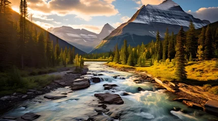 Foto auf Glas Mountain river in the Canadian Rockies. Panoramic view. © Iman