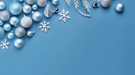 flat lay Merry Christmas background in blue - Powered by Adobe