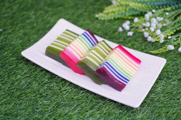 Kue Lapis or or Rainbow sticky layer cake, Indonesian traditional dessert made from rice flour and...