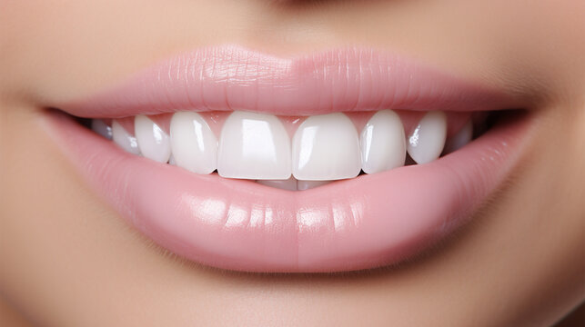 Close-up of smiling woman with healthy teeth. Teeth whitening concept