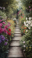 A garden path with flowers