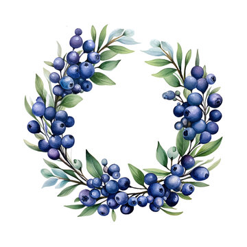 Blueberry wreath watercolor paint art 