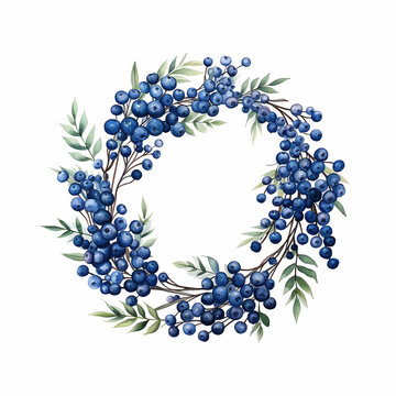 Blueberry wreath watercolor paint art