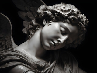 A statue of an angel with its eyes closed