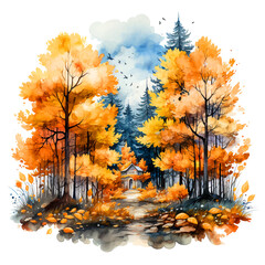 Naklejka na ściany i meble Autumn wallpaper watercolor paint art 