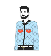 Bearded caucasian man standing 2D linear cartoon character. Adult european guy relaxed posing isolated line vector person white background. Office worker in casual clothes color flat spot illustration