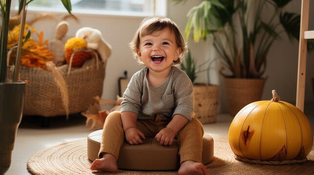 portrait of adorable toddler laughing