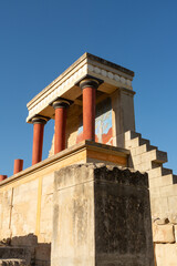 Fototapeta na wymiar Knossos, Heraklion, Crete, Greece - September 21st 2023 - The ruins of the beautiful Knossos Palace, Crete, Greece.