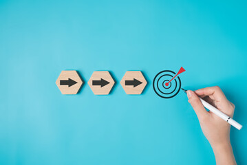 Target goal and arrow sign on background, Successful project plan, Business strategy planning...
