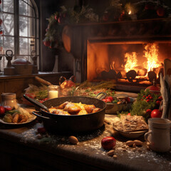 fireplace with a burning candle meal