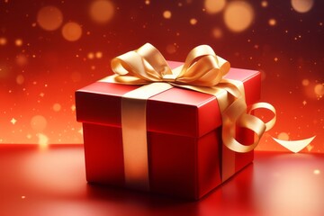 A Red Gift Box with Presents, Set Against a Festive Red Background, Generative AI
