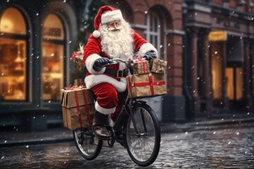 Santa's eco-friendly delivery - obrazy, fototapety, plakaty