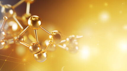 In this 3D rendering, a gold molecule takes center stage against a soothing backdrop, symbolizing skincare solutions..