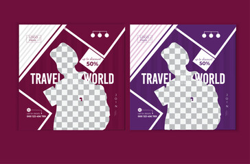 Explore world travel and tour social media post banner design with two colors template