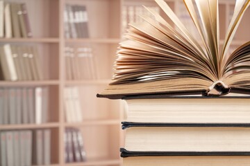 Book with opened old pages in library.