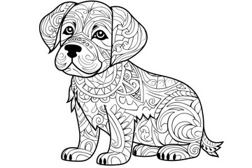 Zentangle stylized сute dog drawing. For adult and for children antistress coloring page, print, emblem.Coloring book for children and adults. Anti stress coloring book