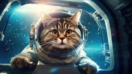 Cute cat austronaut in the space ship