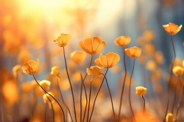 Yellow wildflowers, Autumn season abstract floral soft focus background with bokeh