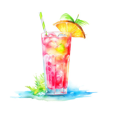 Cocktail watercolor hand painting art 