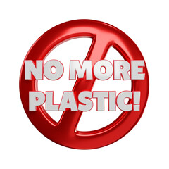 No More Plastic Campaign Stamp 3D Red Lock Symbol with Slanted Stylized Text 