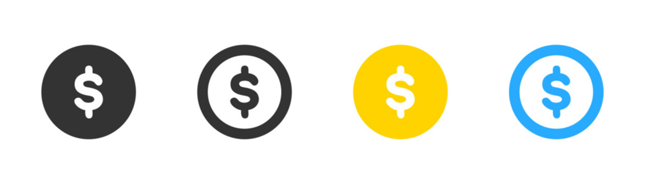 Dollar sign icon. Coin symbol. Money increase, savings, business element, cash, shopping. Outline flat and colored style. Vector illustration.