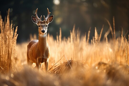  roebuck in the meadow near the forest
