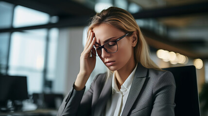 Shot of a young businesswoman experiencing a headache in the office,