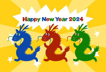 Obraz premium 2024年辰年のポップな龍の年賀状イラスト