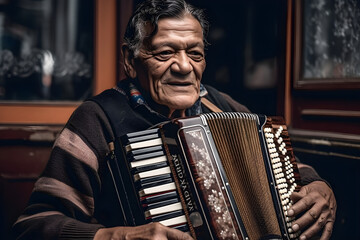 Portrait of a musician playing the accordion, musical instrument, folk band, Accordionist - obrazy, fototapety, plakaty