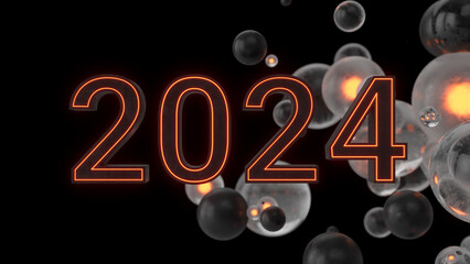 2024 new year concept with abstract spheres. 3d render illustration - 656708586