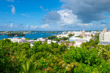 Hamilton city aerial view and Hamilton Inner Harbour, from top of Fort Hamilton, Bermuda. Hamilton...
