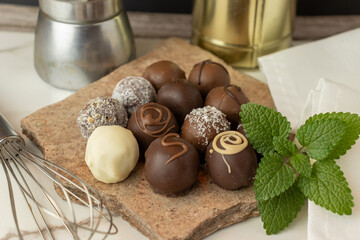 homemade truffles with mint leaves