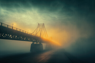 Modern bridge in the mist