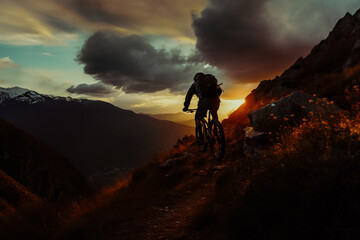 Mountain biker ascends steep cliff while carrying bike