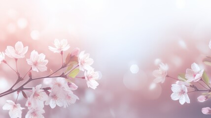 Cherry blossoms on pink background with soft bokeh lights created with Generative AI