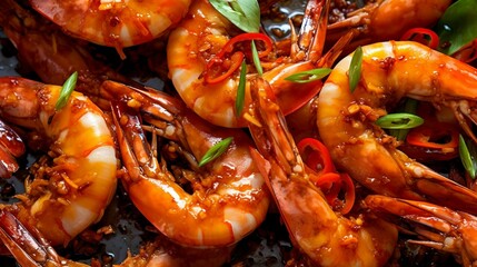 Close-up of sauteed Chinese shrimp - obrazy, fototapety, plakaty