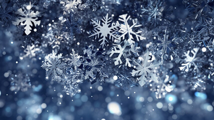 Arrière-plan de conception graphique et création avec neige et flocons de neige. Ambiance froide, hivernale, festive.  - obrazy, fototapety, plakaty
