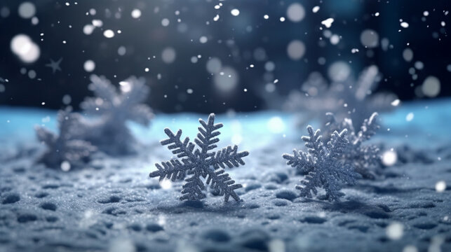 Fototapeta Arrière-plan de conception graphique et création avec neige et flocons de neige. Ambiance froide, hivernale, festive. 