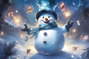 "Snowy Escapades of Frosty the Snowman" AI generated.