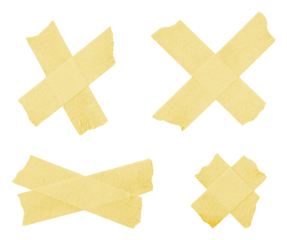 Collection of adhesive tape pieces on transparent background, crosses, png, extracted, isolated