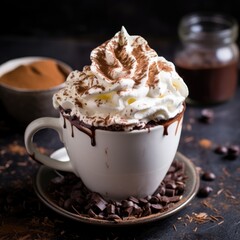 Chocolate Lover's Dream: Rich Hot Cocoa and Creamy Swirls" AI generated.