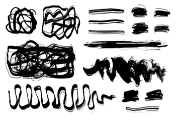  Art Black brushstroke smear ink watercolor line painting blot. Abstract contrast stain on white...