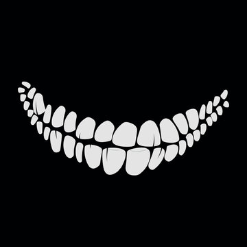 the smile of a monster with sharp fangs vampire or zombie teeth silhouette vector illustration collection isolated on black background